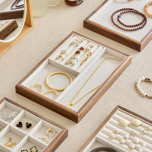 胡桃木首饰盘黄金珠宝首饰收纳盘商场柜台饰品店手饰拍照展示盘