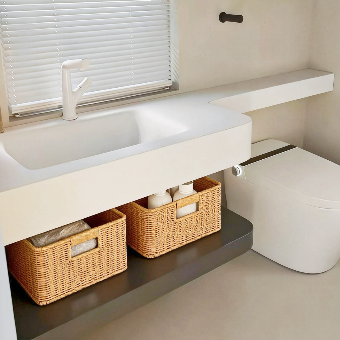 酒店风浴室柜下编织收纳筐卫生间浴巾毛巾收纳篮仿藤编置物收纳篮