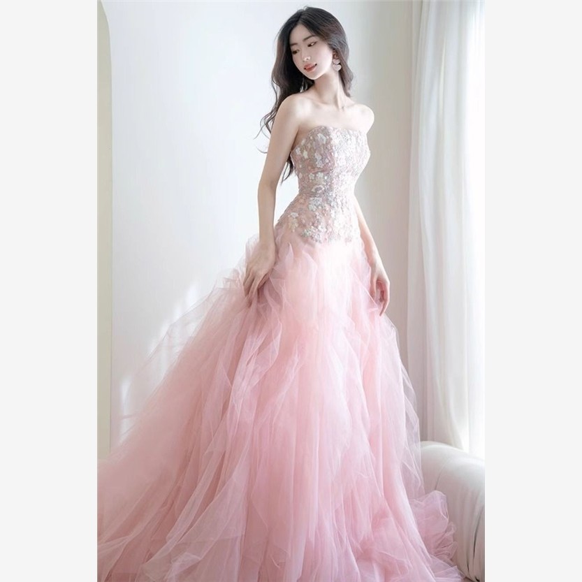 抹胸晚礼服女2025新款粉