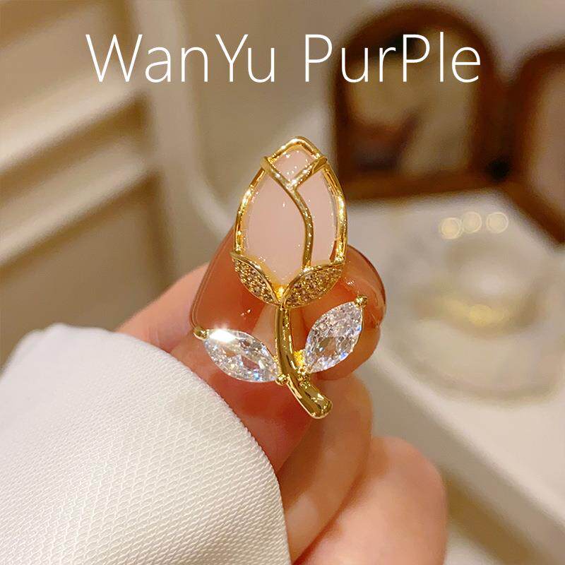 韩版高档精致浅粉色郁金香花朵领口防走光领针扣小巧帽饰别针胸针