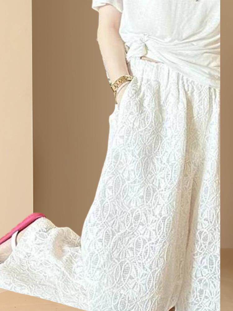WOMENS CASUAL STRAIGHT-LEG WIDE-LEG PANTS EUROPEAN HAREM RADISH 2024 NEW NARROW LACE DRAPE SOFT AND LOOSE