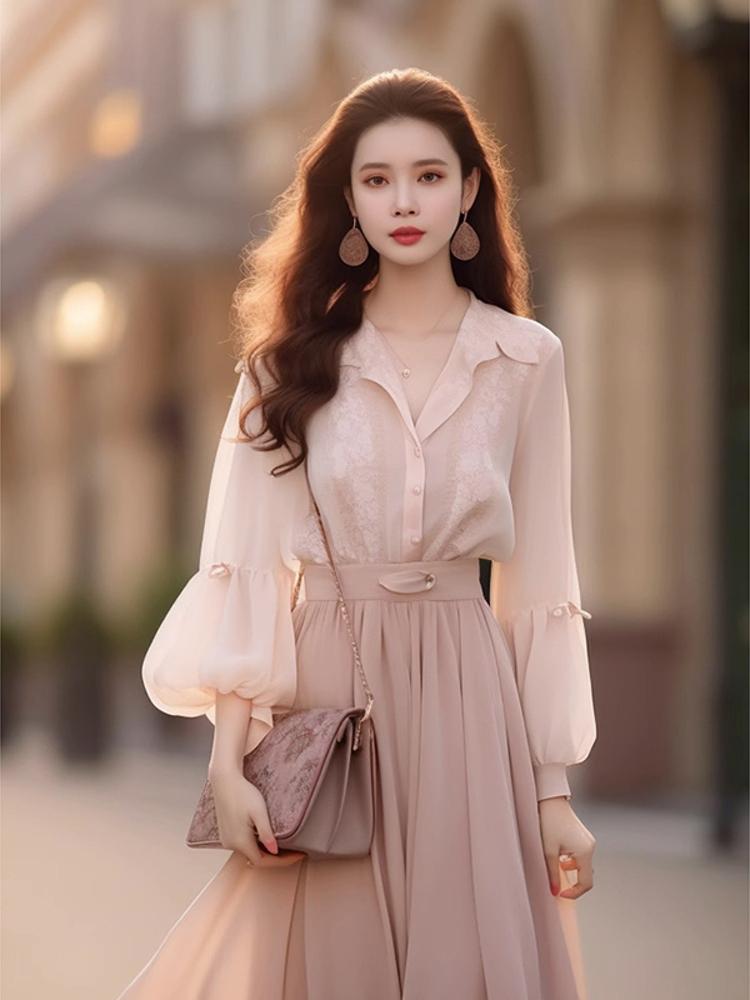 Shiffon demi-season dress, high-end set, city style Shiffon demi-season dress, high-end set, city style