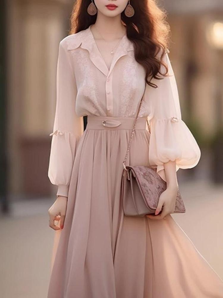 Shiffon demi-season dress, high-end set, city style Shiffon demi-season dress, high-end set, city style
