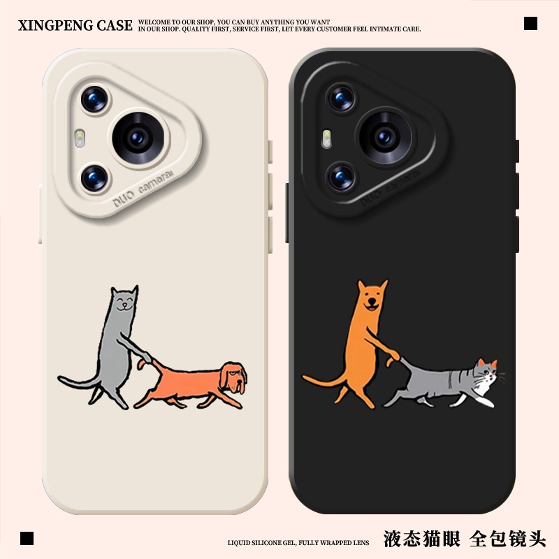 趣味猫咪遛狗手机壳适用于华为pura90情侣pura80硅胶pura70沙雕p60pr抽象p50小众p40新款p70高级感Ultra创意