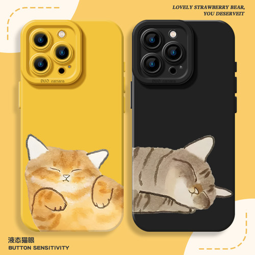 适用苹果手机壳液态硅胶猫咪