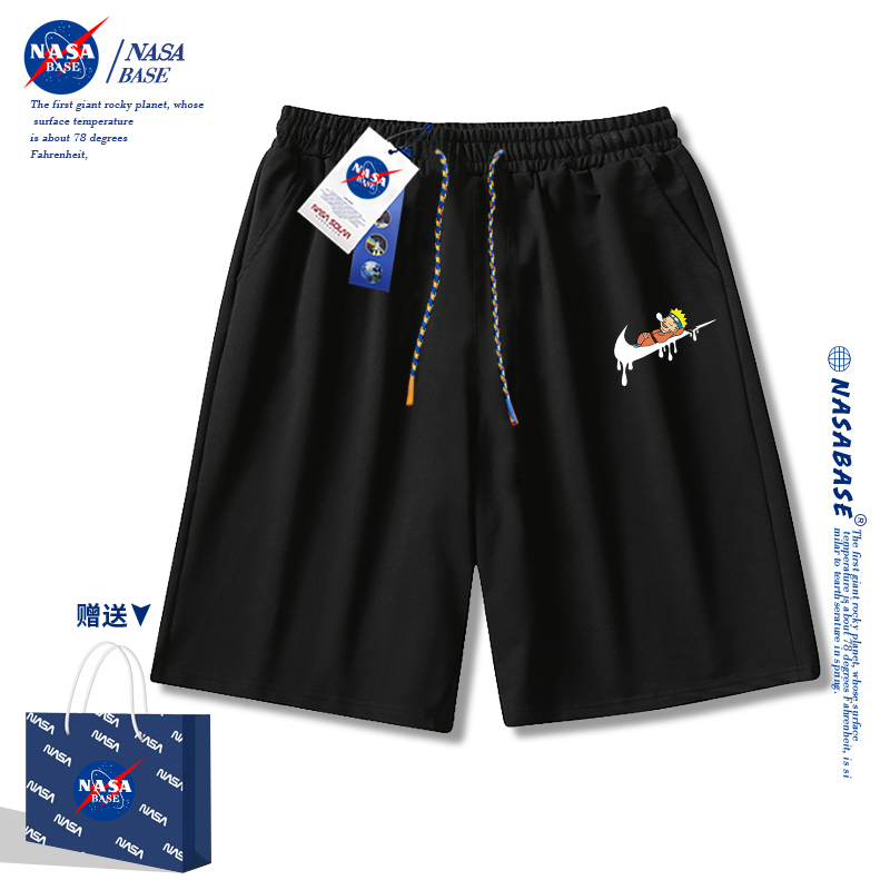 NASA联名黑色潮牌短裤男2023新款ins夏季宽松休闲运动裤五分裤子