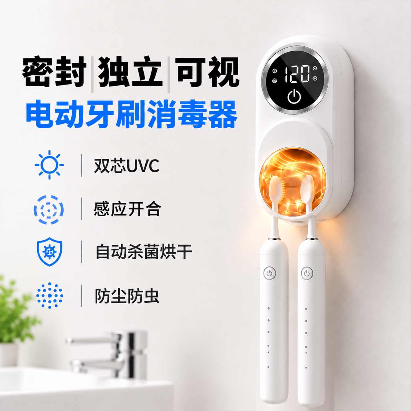 新独立仓牙刷消毒器自动杀菌烘干