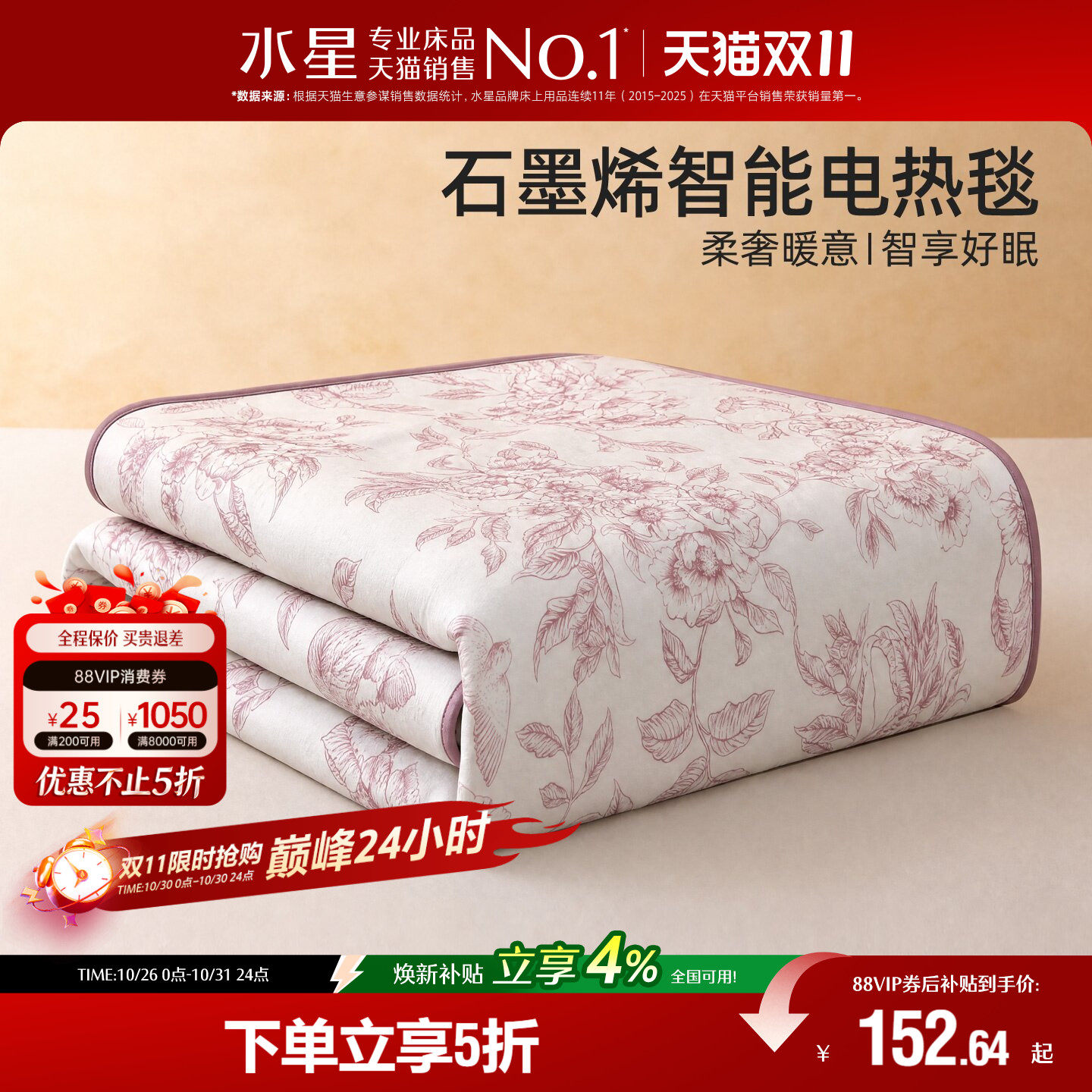 家纺电热毯智能调温不漏电宿舍秋冬保暖电褥子发热床垫26新品