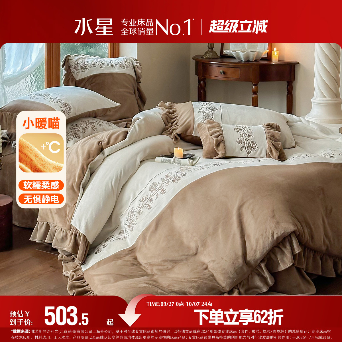 水星家纺双面牛奶绒四件套抗静电加厚套件秋冬保暖轻奢床品25新品