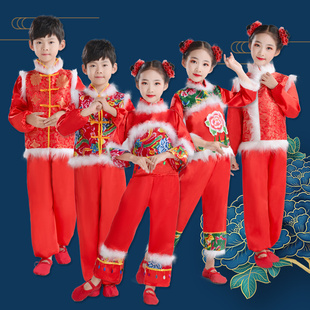 六一儿童喜庆演出服装幼儿秧歌舞蹈中国红表演福气要来到张灯结彩