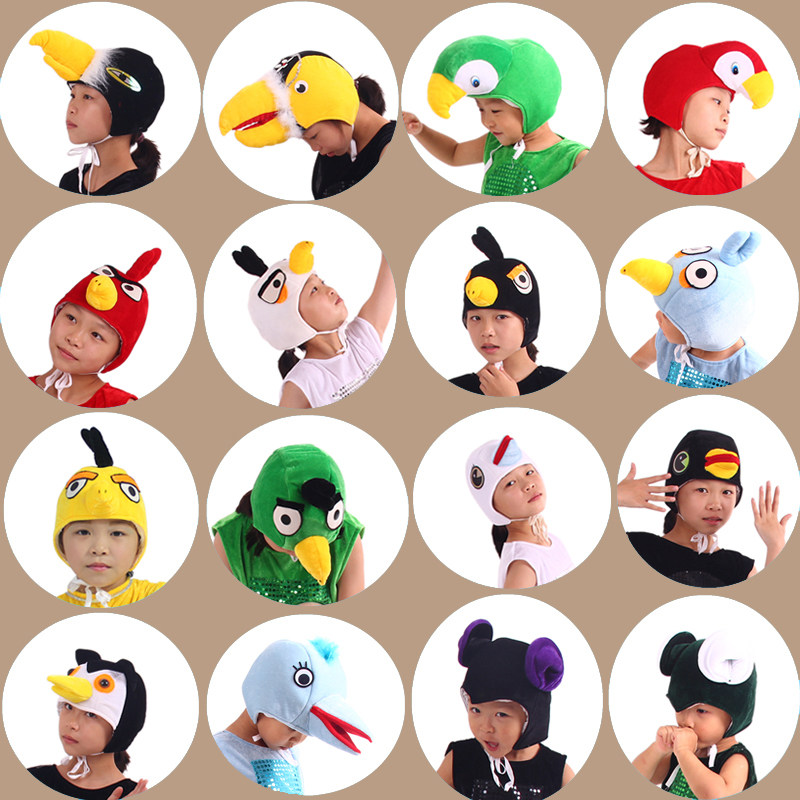 儿童演出头饰鹦鹉蓝翎黄鹂啄木鸟老鹰乌鸦蝙蝠燕子白鹭道具表演帽