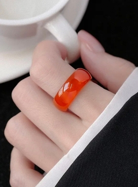 天然红玛瑙戒指加宽男女款食指戒指聚财转运中国红指环红玛瑙扳指