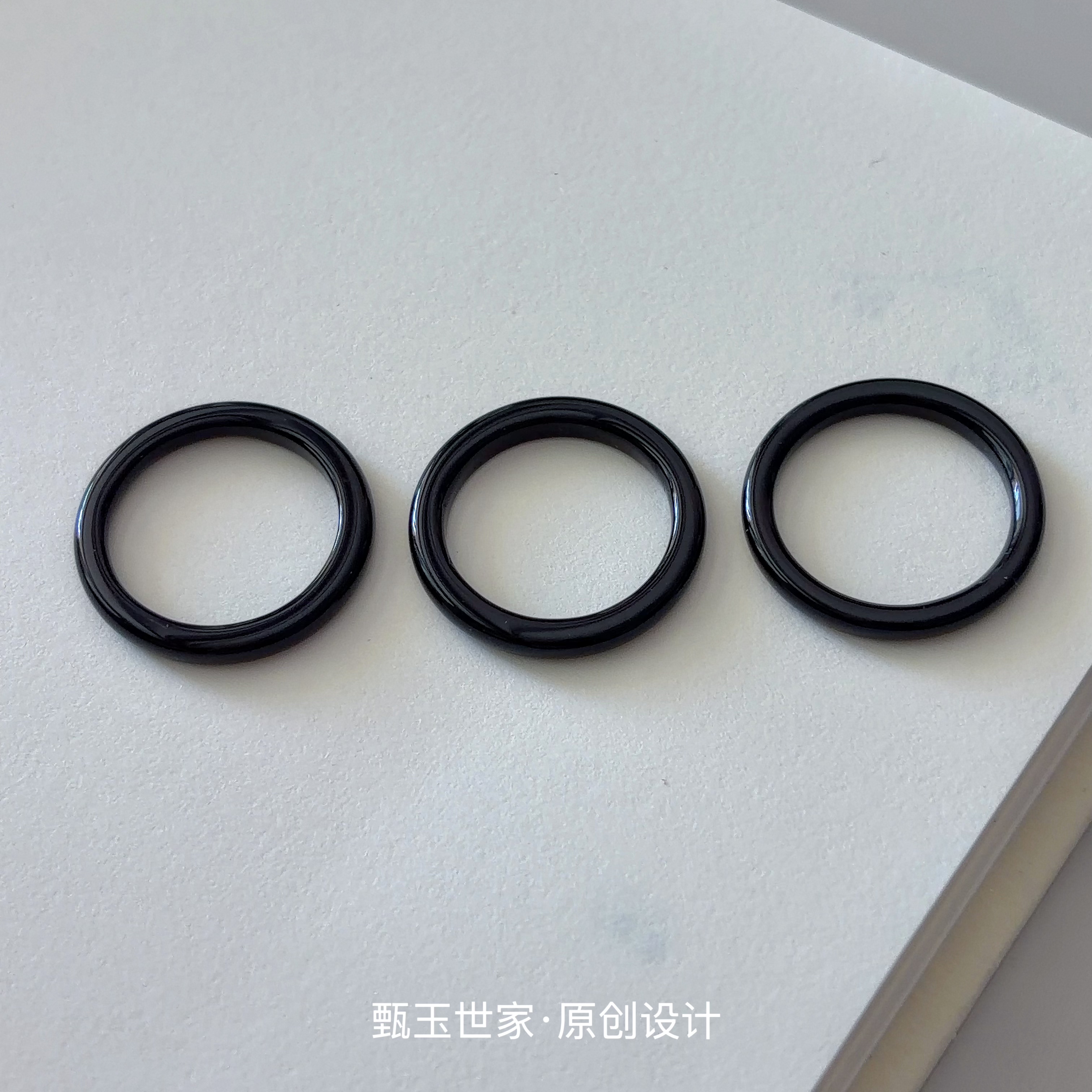 极细款黑曜石戒指男女食指戒尾戒玉石素圈指环扳指