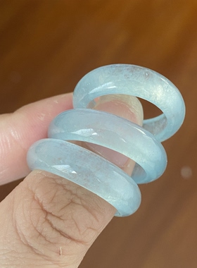 天然海蓝宝素圈戒冰种蓝水晶指环女 小众设计感显白百搭