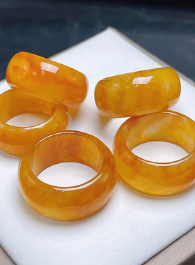 天然翡翠黄翡戒指鸡油黄加宽指环戒指扳指霸气男款时尚玉石扳指