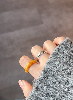 天然翡翠戒指黄翡戒指糯种黄飘红玉石指环福禄寿招财扳指