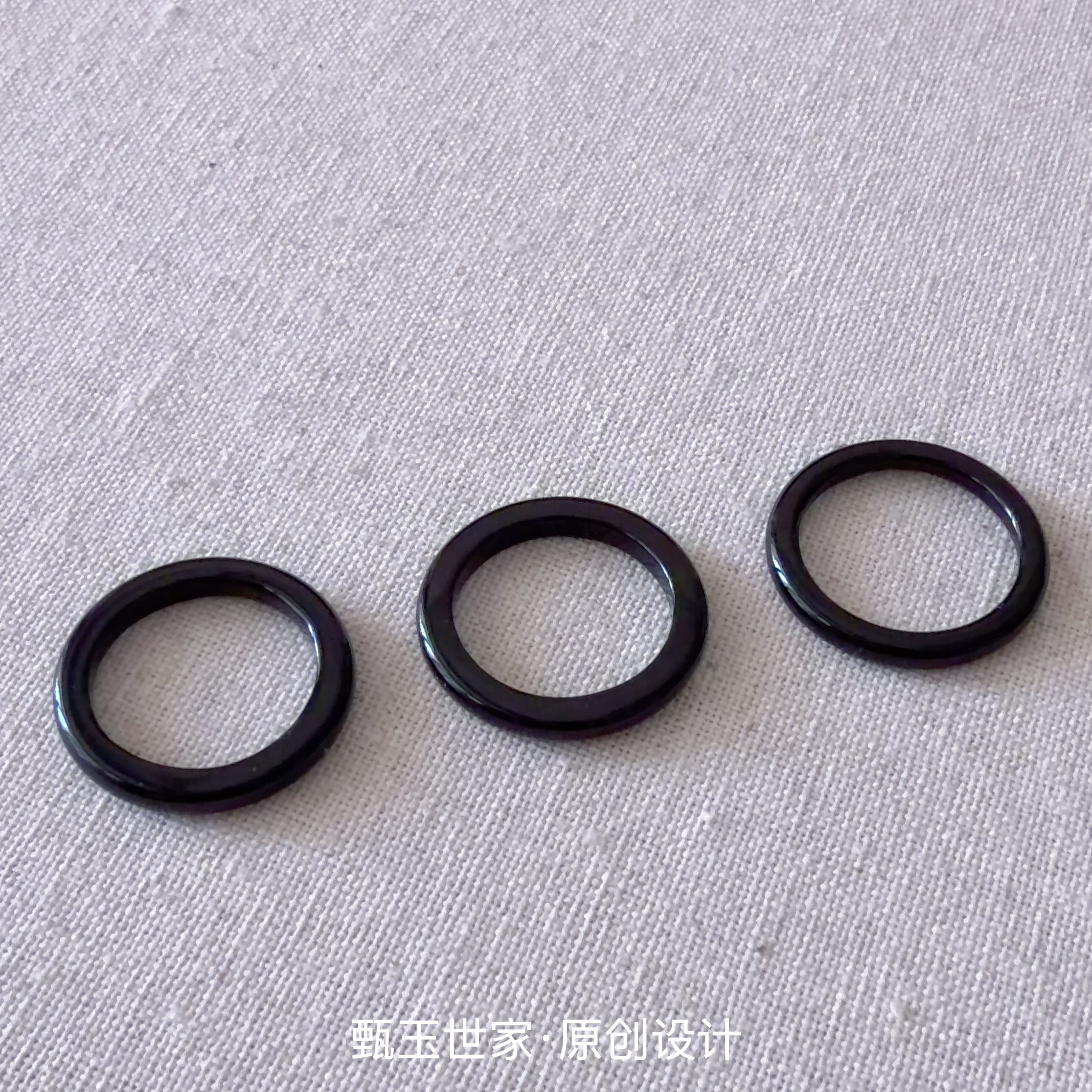 正品黑曜石戒指男情侣款轻奢高级感黑色玉石戒指素圈大码男戒