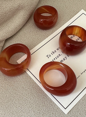 天然大红玛瑙扳指女款本命年红玛瑙戒指玉石指环招财扳指