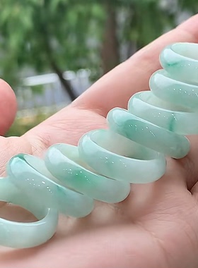 天然白底青戒指翡翠戒指扳指飘绿冰种玉石扳指女简约古风礼
