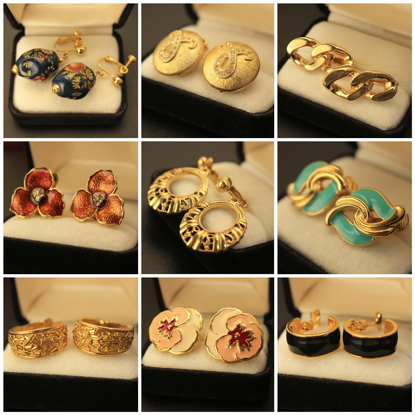 D6|中古耳夹vintage金牛座陈皮质感鎏金珐琅trifari monet耳夹