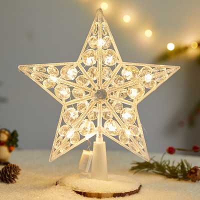 圣诞节装饰发光树顶星圣诞树树顶五角星透明发光氛围布置桌面摆件