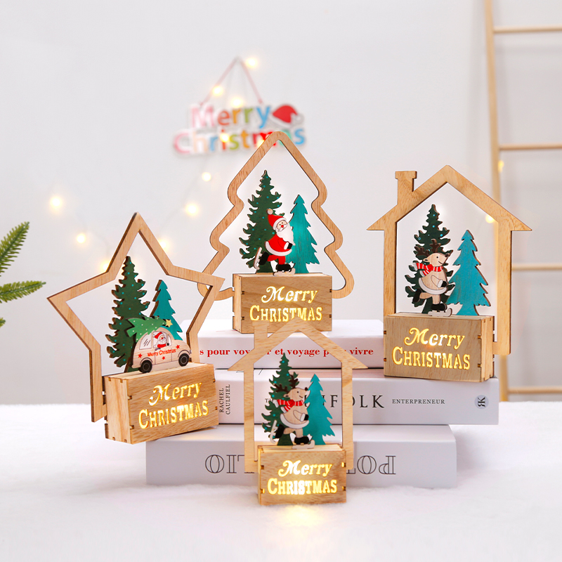 木质发光摆件圣诞装饰品君彤
