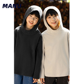 MANUKIDS童装 T恤 中大童长袖 男童24冬季 纯色保暖发热连帽打底衫