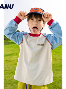 速干防晒 MANUKIDS童装男童25秋季美式撞色插肩原纱中大童长袖T恤