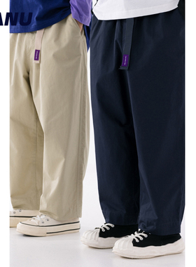 MANUKIDS童装男童25春季日系纯色休闲阔脚宽松儿童中大童工装裤