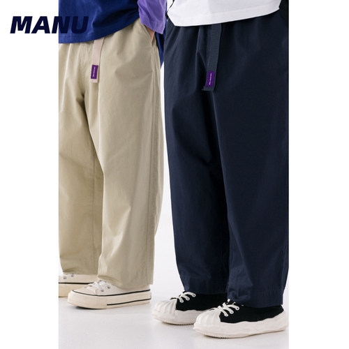 MANUKIDS日系纯色休闲工装裤
