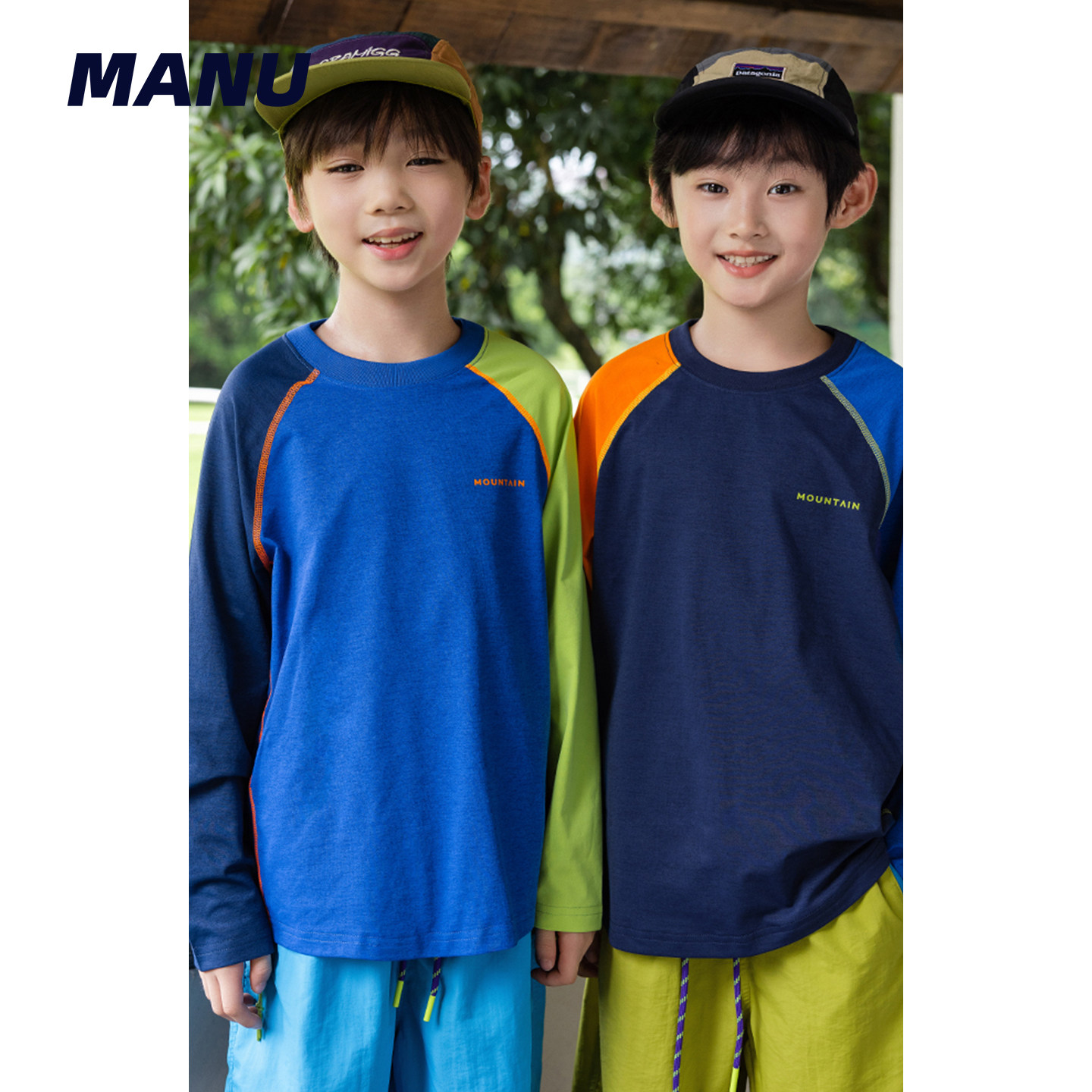速干防晒 MANUKIDS童装男童26秋季撞色拼接明线日系中大童长袖T恤