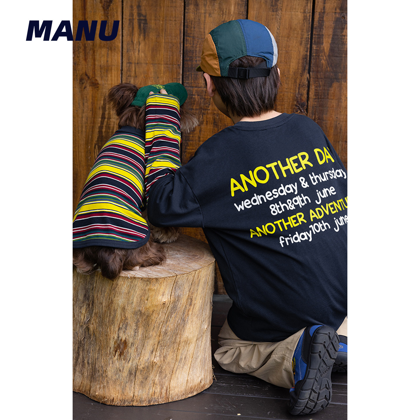 MANUKIDS童装男童26秋季撞色字母条纹假两件日系中大童长袖T恤