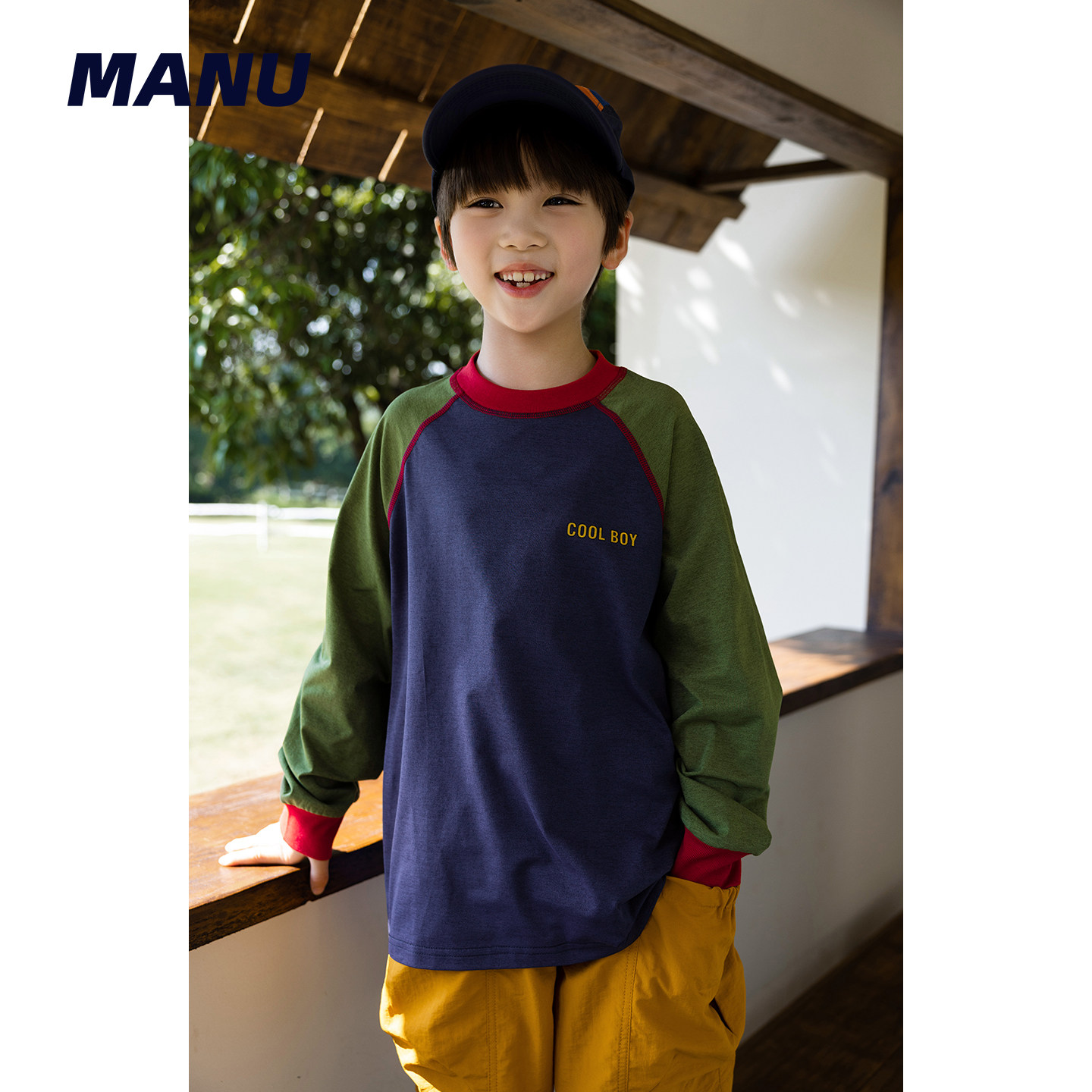 速干 MANUKIDS童装男童26春季户外复古印花日系宽松中大童长袖T恤