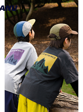 速干防晒 MANUKIDS童装男童25秋季山系卡通印花原纱中大童长袖T恤