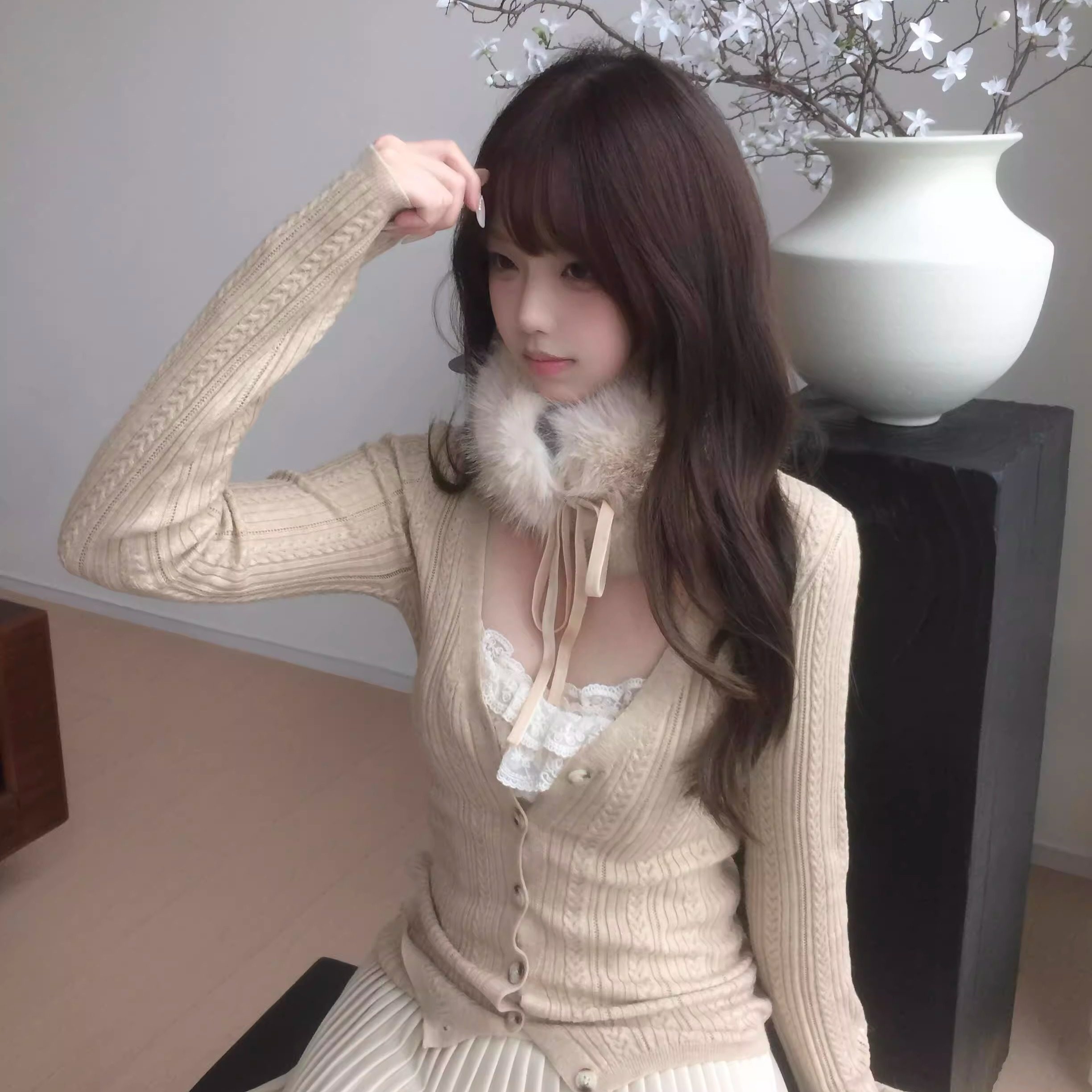 韩系甜美针织小衫V领开衫外套女