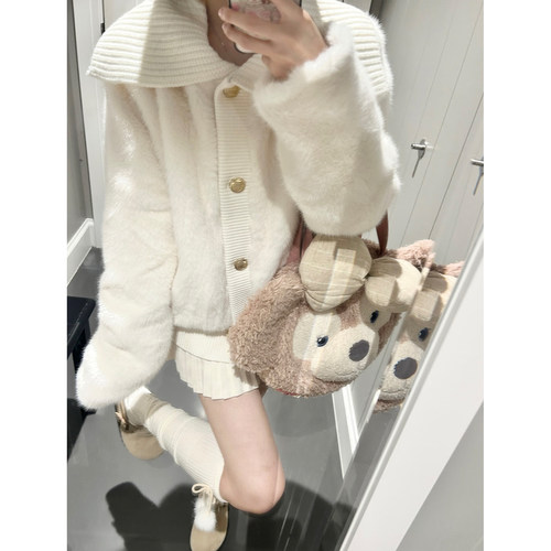 【优质现货】甜美大翻领毛毛外套