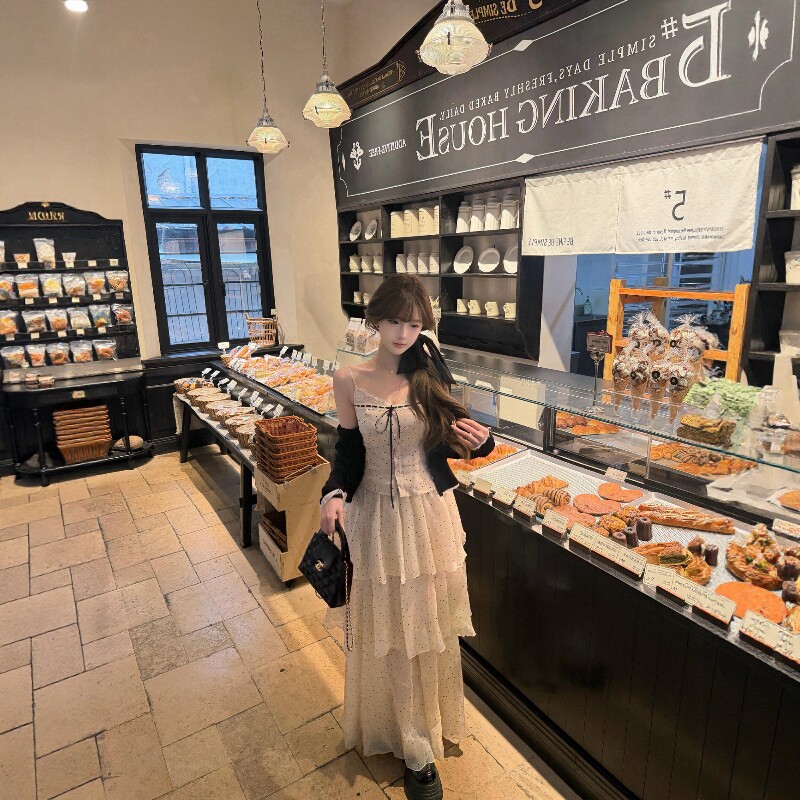 韩系针织防晒开衫吊带波点半身裙套装女夏设计氛围感绝美蓬蓬长裙