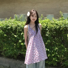 法式绝美挂脖紫色碎花小吊带背心女夏季外穿打底抹胸美背无袖上衣