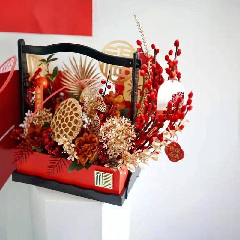 年宵花福桶幸福喜节庆盒鲜花福插花花篮手新年桶提花节日提篮送礼,家居饰品,福桶,淘宝优惠券,粉丝福利购,淘宝优惠卷