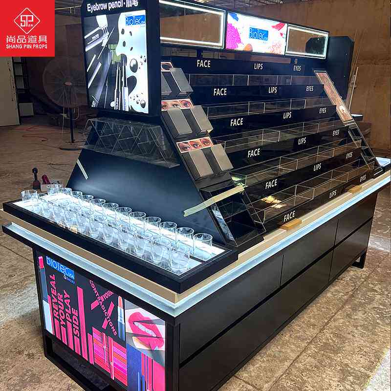 彩妆中岛柜货架烤漆店铺美妆展示台通用摆台试妆双面化妆品展示柜