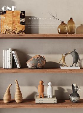 侘寂中古风陶瓷高级感小众艺术摆件酒店民宿客厅装饰品开放格陈列