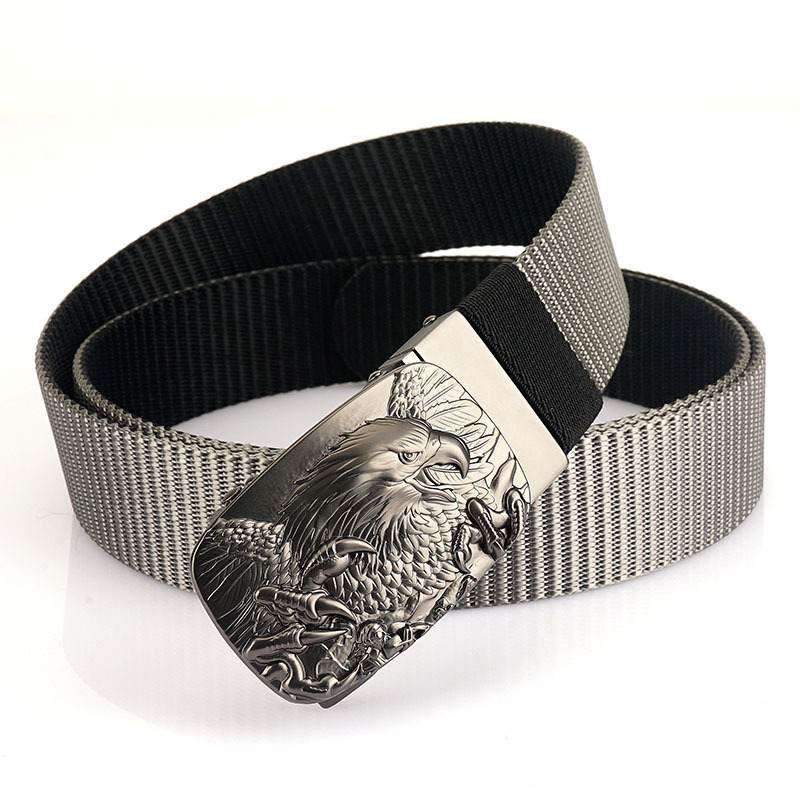 青年户外运动双面色尼龙腰带自动旋转青年男士皮带裤带帆布简约扣