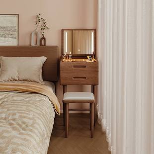 实木梳妆台小型卧室迷你极窄化妆小户型翻盖床头柜中古风一体桌镜