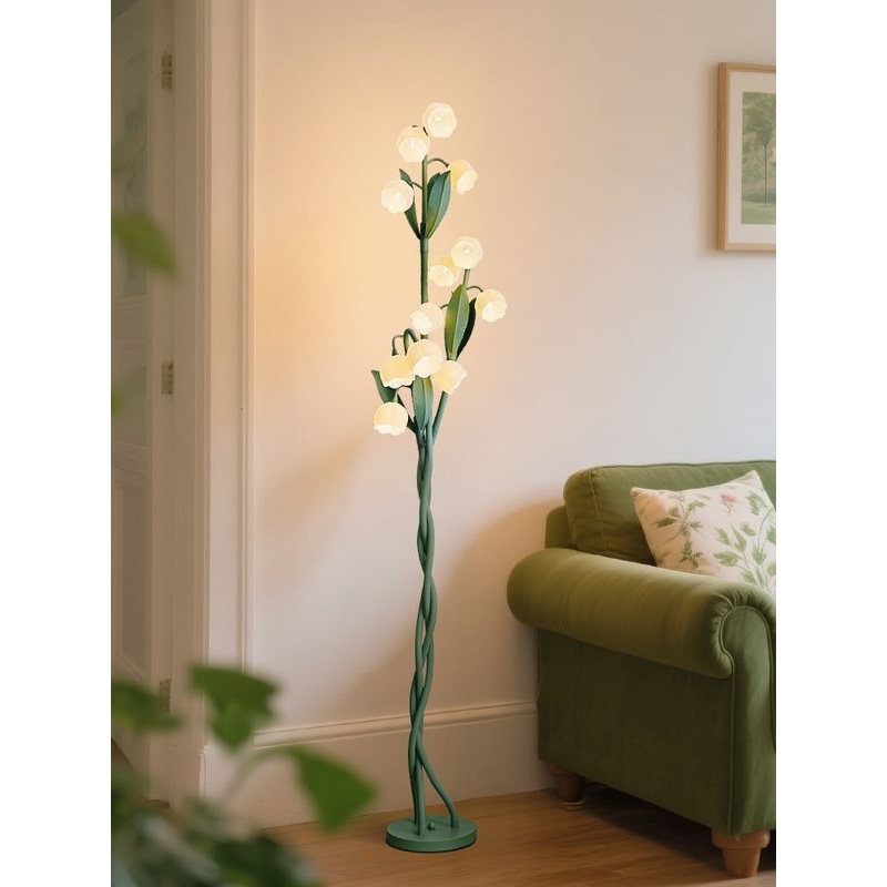 复古铃兰花落地灯客厅沙发旁多巴胺网红法式田园卧室氛围花朵灯