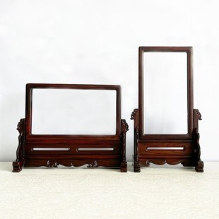 红木屏风大红酸枝木雕插屏小交趾黄檀摆件屏风相框框屏框架台