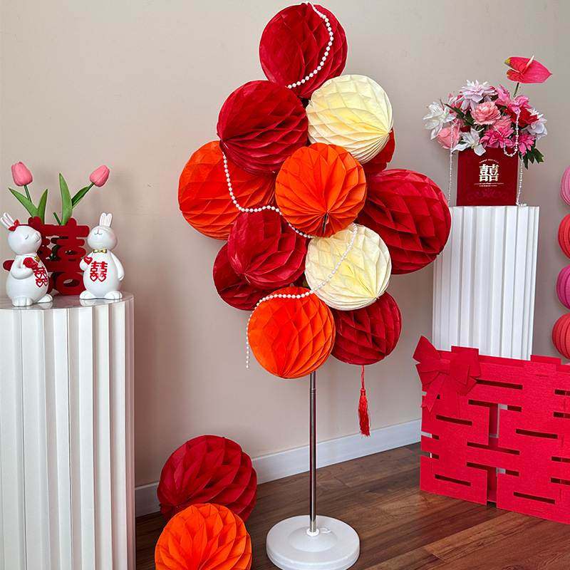 婚房布置套装结婚礼拉立柱装饰男女方客厅花球新房背景墙蜂窝卧室