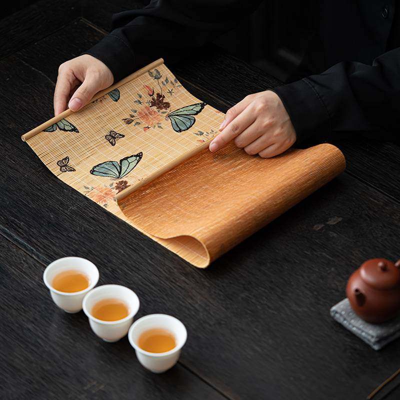 中式手工竹制竹丝禅意茶席茶巾帘垫席茶桌布泡茶防水茶桌垫隔热杯,居家布艺,茶席,淘宝优惠券,粉丝福利购,淘宝优惠卷