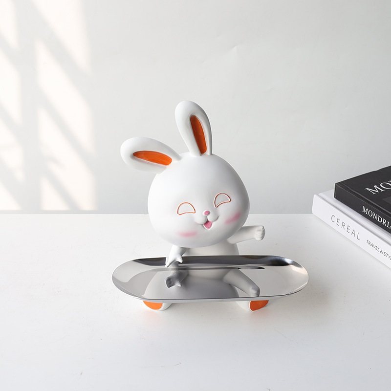 软装饰品摆件房间电视柜树脂绒卡通创意兔子植桌面托盘带摆设动物,家居饰品,桌面摆件,淘宝优惠券,粉丝福利购,淘宝优惠卷