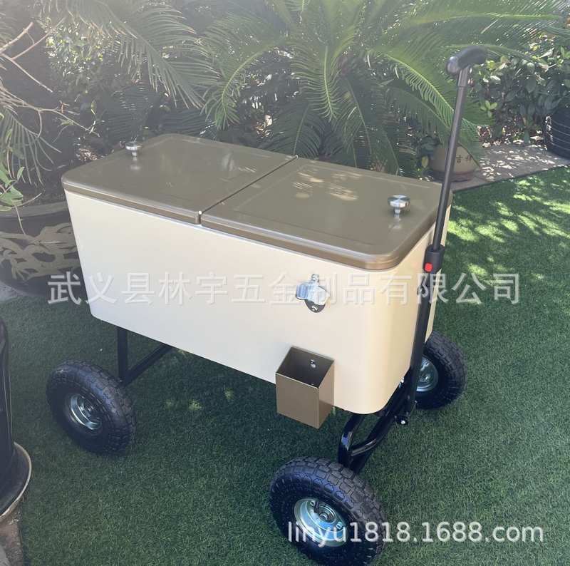 定制保温推车冰桶马车款拖车款双层冰桶塑料啤酒冰提拉米苏色批发