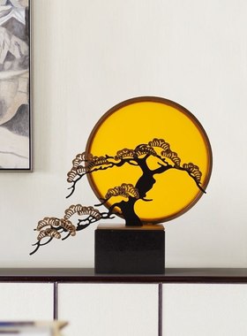 新中式迎客松摆件禅意摆件软亚克力装饰品玄关茶室样板间屏风摆件